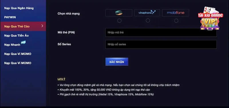 Điều kiện nạp tiền Tài xỉu online không quá phức tạp